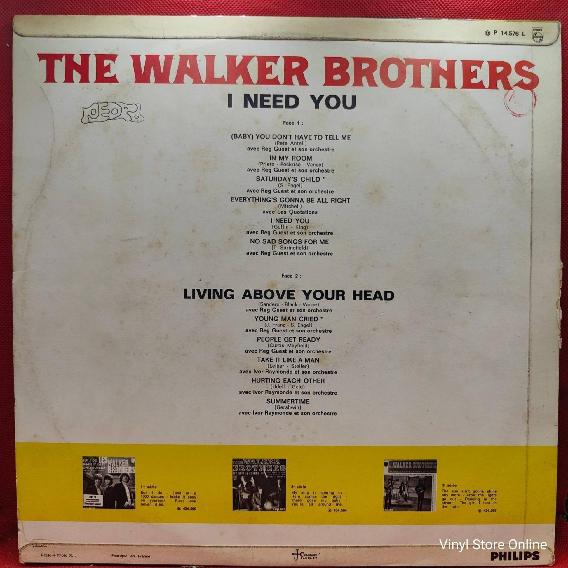 The Walker Brothers ‎– I Need You / Living Above Your Head - Vinyl Store Online