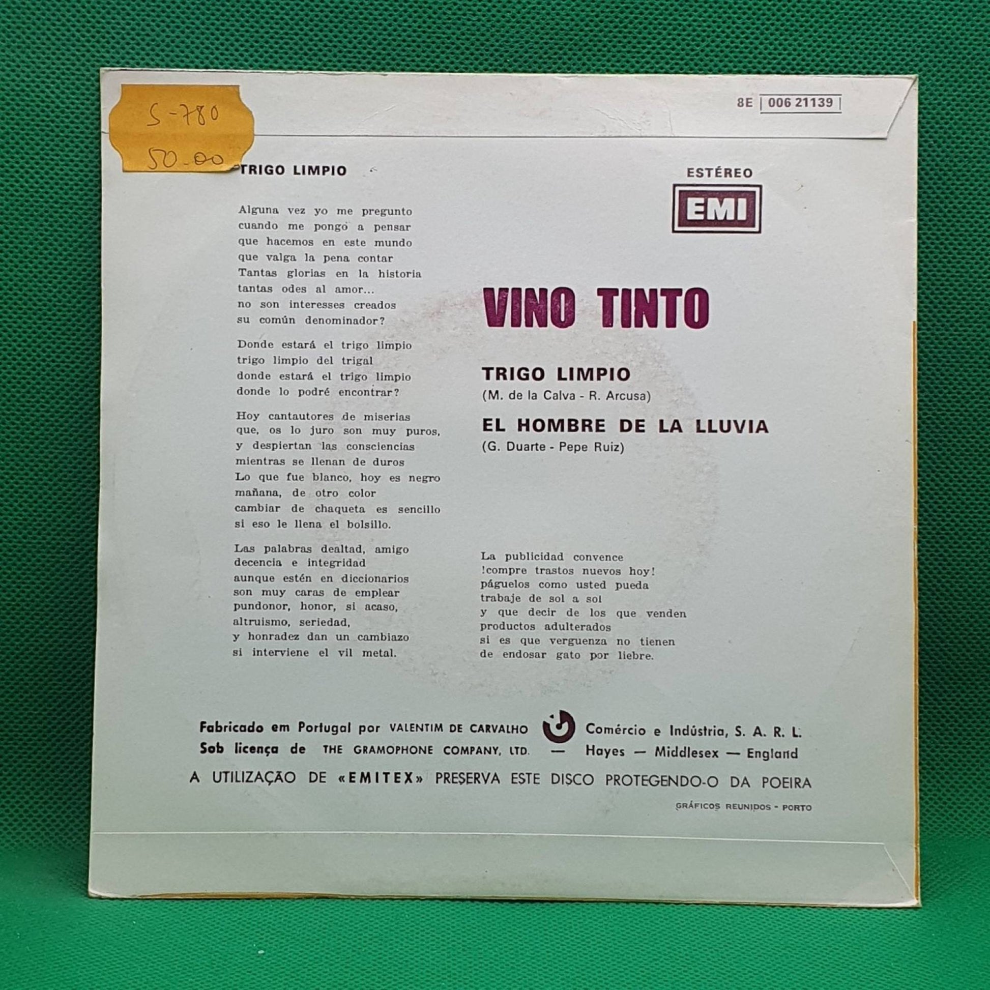 Vino Tinto ‎– Trigo Limpio / El Hombre De La LLuvia - Vinyl Store Online